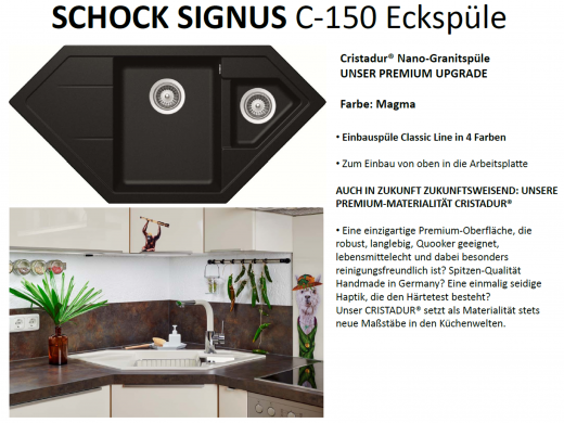 SCHOCK Kchensple Signus C-150 Cristadur Nano-Granitsple / Ecksple mit Drehexcenter