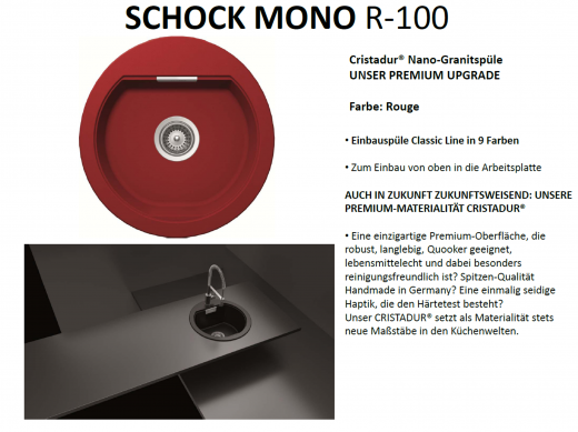 SCHOCK Kchensple Mono R-100 Cristadur Nano-Granitsple / Runde Sple mit Drehexcenter