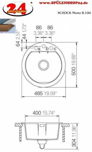 SCHOCK Kchensple Mono R-100 Cristadur Nano-Granitsple / Runde Sple mit Drehexcenter