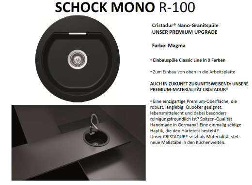 SCHOCK Kchensple Mono R-100 Cristadur Nano-Granitsple / Runde Sple mit Drehexcenter