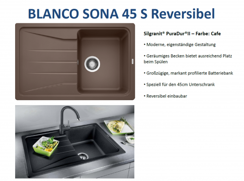 BLANCO Kchensple Sona 45 S Silgranit PuraDurII Granitsple / Einbausple mit Handbettigung