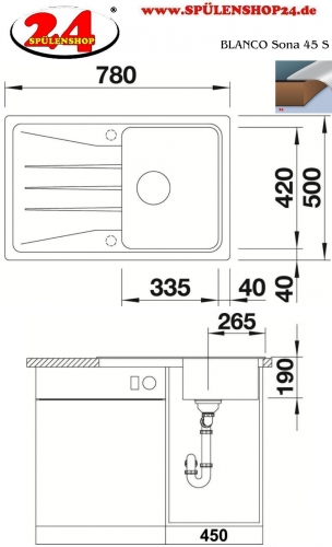 BLANCO Kchensple Sona 45 S Silgranit PuraDurII Granitsple / Einbausple mit Handbettigung