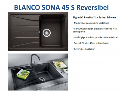 BLANCO Kchensple Sona 45 S Silgranit PuraDurII Granitsple / Einbausple mit Handbettigung