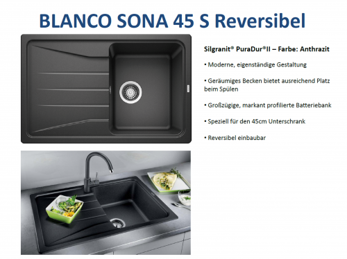 BLANCO Kchensple Sona 45 S Silgranit PuraDurII Granitsple / Einbausple mit Handbettigung