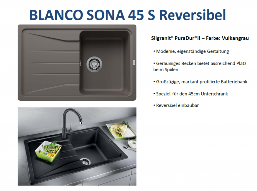 BLANCO Kchensple Sona 45 S Silgranit PuraDurII Granitsple / Einbausple mit Handbettigung