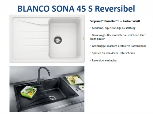 BLANCO Kchensple Sona 45 S Silgranit PuraDurII Granitsple / Einbausple mit Handbettigung