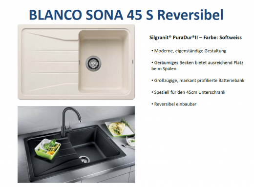 BLANCO Kchensple Sona 45 S Silgranit PuraDurII Granitsple / Einbausple mit Handbettigung