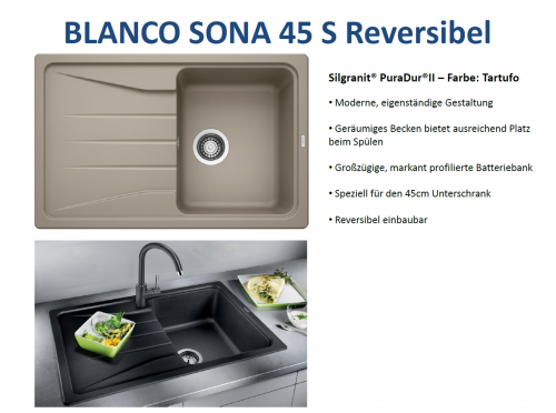 BLANCO Kchensple Sona 45 S Silgranit PuraDurII Granitsple / Einbausple mit Handbettigung