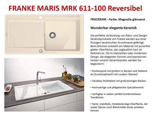 FRANKE Kchensple Maris MRK 611-100-Keramik Fraceram Einbausple / Keramiksple mit Siebkorb als Druckknopfventil