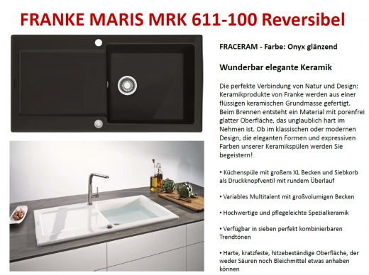 FRANKE Kchensple Maris MRK 611-100-Keramik Fraceram Einbausple / Keramiksple mit Siebkorb als Druckknopfventil