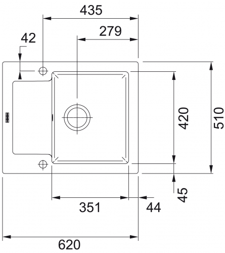 FRANKE Kchensple Maris MRK 611-62-Keramik Fraceram Einbausple / Keramiksple mit Siebkorb als Druckknopfventil