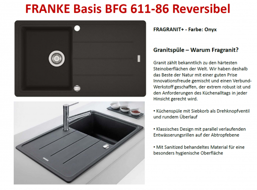 FRANKE Kchensple Basis BFG 611-86 Fragranit+ Einbausple / Granitsple mit Siebkorb als Drehknopfventil