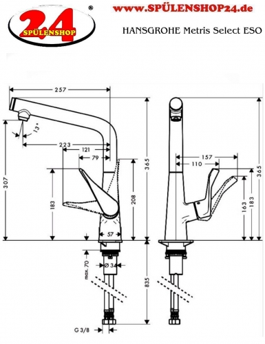 HANSGROHE Kchenarmatur Metris Select M71 Edelstahl Finish Einhebelmischer 320 mit Festauslauf, 1jet (14883800)