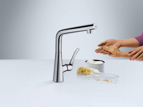 HANSGROHE Kchenarmatur Metris Select M71 Edelstahl Finish Einhebelmischer 320 mit Festauslauf, 1jet (14883800)