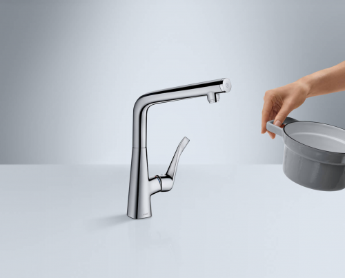 HANSGROHE Kchenarmatur Metris Select M71 Edelstahl Finish Einhebelmischer 320 mit Festauslauf, 1jet (14883800)