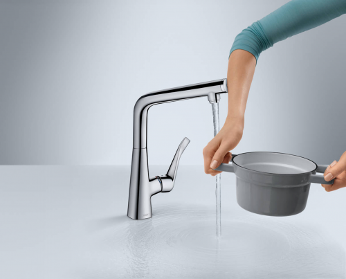 HANSGROHE Kchenarmatur Metris Select M71 Edelstahl Finish Einhebelmischer 320 mit Festauslauf, 1jet (14883800)