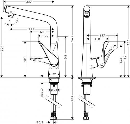 HANSGROHE Kchenarmatur Metris Select M71 Edelstahl Finish Einhebelmischer 320 mit Festauslauf, 1jet (14883800)