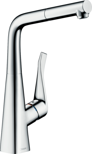 HANSGROHE Kchenarmatur Metris M71 Chrom Einhebelmischer 320 mit Ausziehauslauf als Schlauchbrause, 1jet (14821000)