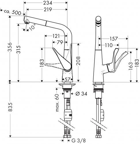 HANSGROHE Kchenarmatur Metris M71 Chrom Einhebelmischer 320 mit Ausziehauslauf als Schlauchbrause, 1jet (14821000)