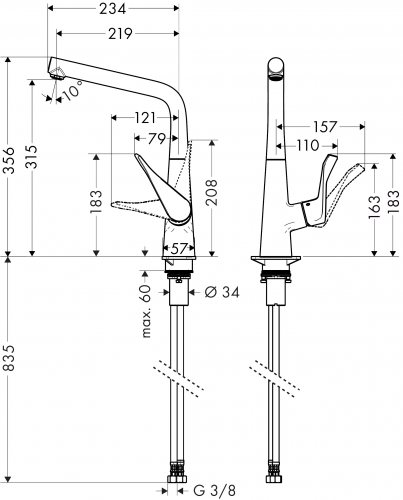 HANSGROHE Kchenarmatur Metris M71 Chrom Einhebelmischer 320 mit Festauslauf, 1jet (14822000)