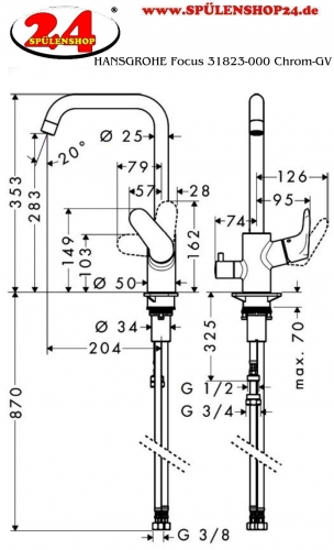 HANSGROHE Kchenarmatur Focus M41 Chrom Einhebelmischer 260 mit Festauslauf und Gerteabsperrventil, 1jet  (31823000)