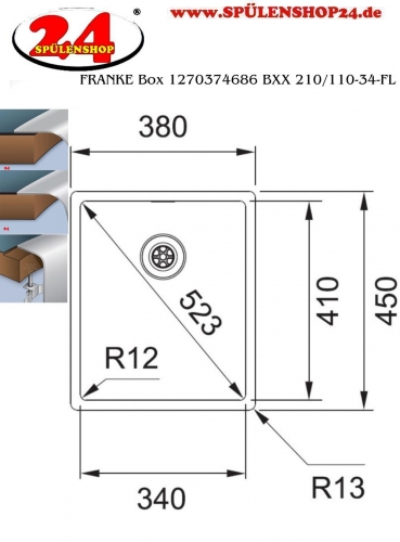 FRANKE Kchensple Box BXX 210/110-34 Edelstahlsple 3 in 1 (Einbau, Unterbau, Flchenbndig) Siebkorb als Stopfenventil