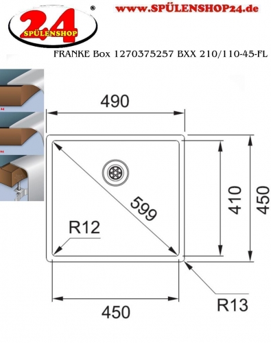 FRANKE Kchensple Box BXX 210-45/110-45 Edelstahlsple 3 in 1 (Einbau, Unterbau, Flchenbndig) Siebkorb als Druckknopfventil