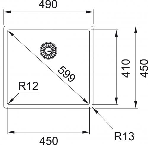 FRANKE Kchensple Box BXX 110-45 Unterbausple (Montage unter die Arbeitsplatte) mit Integralablauf und Siebkorb als Druckknopfventil