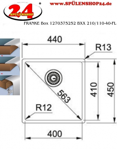 FRANKE Kchensple Box BXX 210/110-40 Edelstahlsple 3 in 1 (Einbau, Unterbau, Flchenbndig) Siebkorb als Druckknopfventil