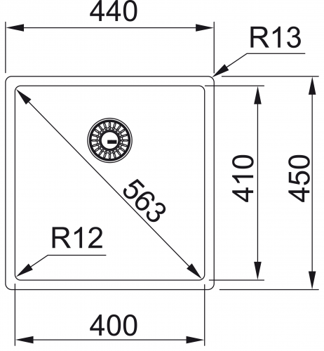 FRANKE Kchensple Box BXX 110-40 Unterbausple (Montage unter die Arbeitsplatte) mit Integralablauf und Siebkorb als Druckknopfventil