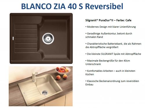 BLANCO Kchensple Zia 40 S Silgranit PuraDurII Granitsple / Einbausple mit Handbettigung