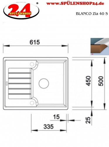 BLANCO Kchensple Zia 40 S Silgranit PuraDurII Granitsple / Einbausple mit Handbettigung
