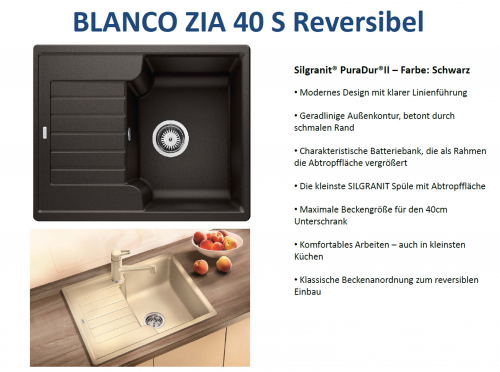 BLANCO Kchensple Zia 40 S Silgranit PuraDurII Granitsple / Einbausple mit Handbettigung