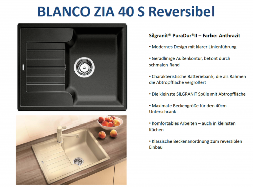 BLANCO Kchensple Zia 40 S Silgranit PuraDurII Granitsple / Einbausple mit Handbettigung