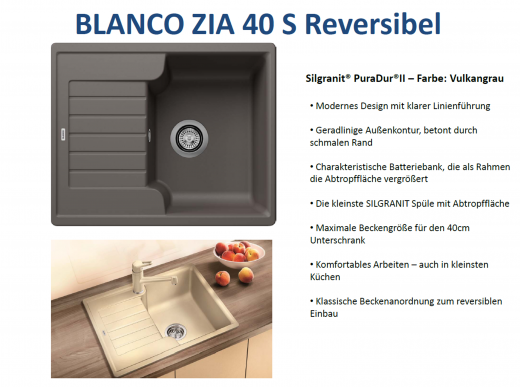 BLANCO Kchensple Zia 40 S Silgranit PuraDurII Granitsple / Einbausple mit Handbettigung