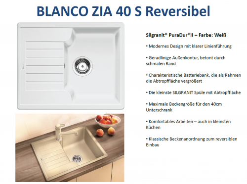 BLANCO Kchensple Zia 40 S Silgranit PuraDurII Granitsple / Einbausple mit Handbettigung