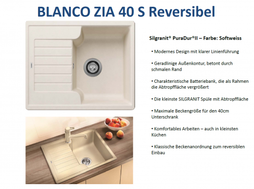 BLANCO Kchensple Zia 40 S Silgranit PuraDurII Granitsple / Einbausple mit Handbettigung