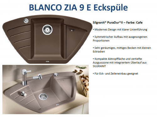 BLANCO Ecksple Zia 9 E Silgranit PuraDurII Granitsple / Einbausple mit Drehknopfventil