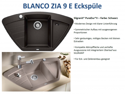 BLANCO Ecksple Zia 9 E Silgranit PuraDurII Granitsple / Einbausple mit Drehknopfventil