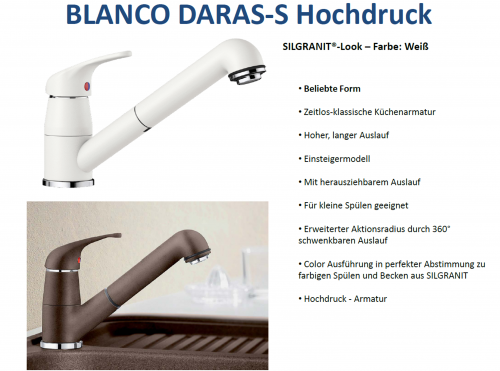 BLANCO Kchenarmatur Daras-S Silgranit-Look Einhebelmischer mit Zugauslauf 90 schwenkbarer Auslauf