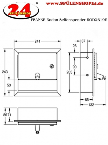 KWC PROFESSIONAL Rodan Seifenspender RODX619E Unterputzmontage manueller Betrieb ohne Nachfllmedien