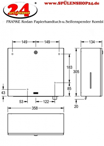 KWC PROFESSIONAL Rodan Papierhandtuch-und Seifenspender Kombination RODX601 fr die Aufputzmontage