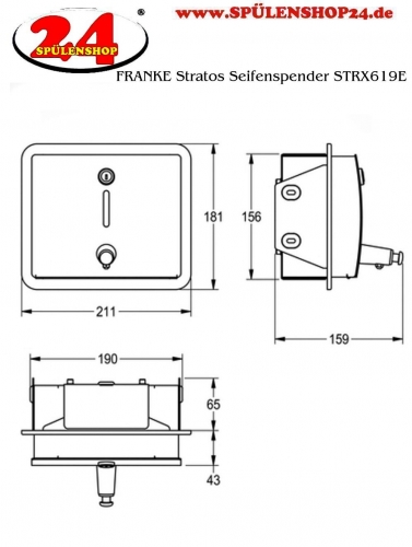 KWC PROFESSIONAL Stratos Seifenspender STRX619E Unterputzmontage manueller Betrieb ohne Nachfllmedien