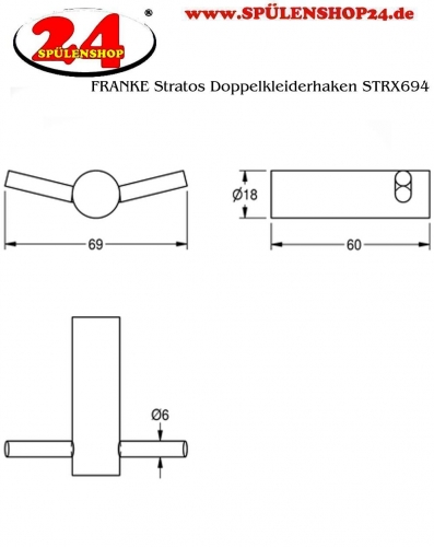 KWC PROFESSIONAL Stratos Doppelkleiderhaken STRX694 fr die Aufputzmontage