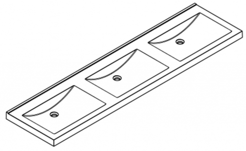 KWC PROFESSIONAL Quadro Reihenwaschtisch ANMW430 Waschtisch MIRANIT 3 Becken fr Wandmontage rechteckige Mulde ohne Hahnlochbohrung