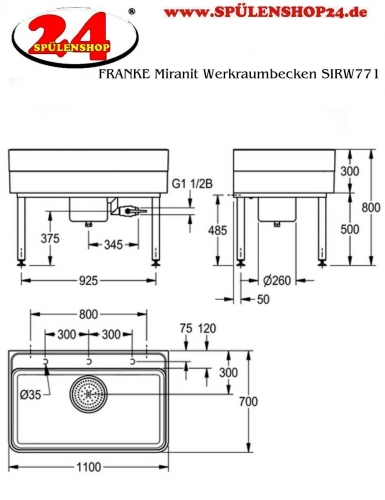 KWC PROFESSIONAL Miranit Werkraumbecken SIRW771 Reinigungsbecken / Schlammfangbecken Mineralgranit (1100x700mm)