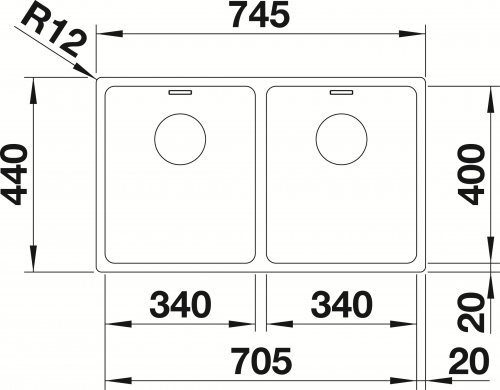 BLANCO Kchensple Andano 340/340-IF Edelstahlsple / Doppelbecken Flachrand mit Ablaufsystem InFino und Handbettigung