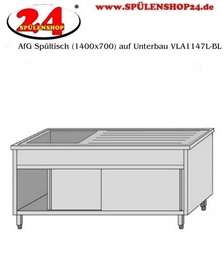 AfG Spltisch (1400x700) auf Unterbau VLA1147L-BL Gewerbesple mit verschweitem Untergestell