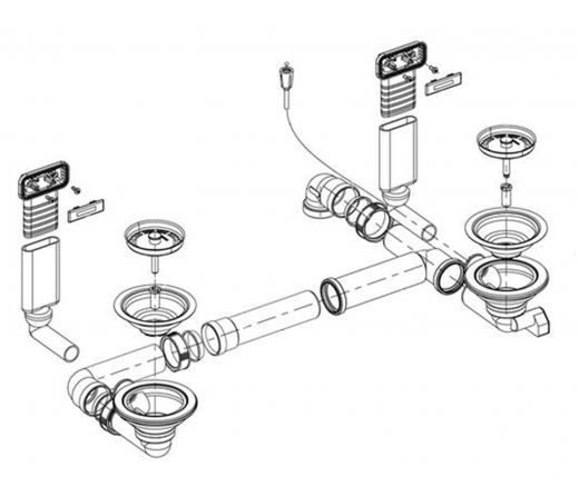 BLANCO Ablaufgarnitur 2 x 3,5'' mit Bowdenzug 2 x C-overflow (1 x C-overflow kurz) modernes Sieb Serie: Andano (228001) +ZK (225112)