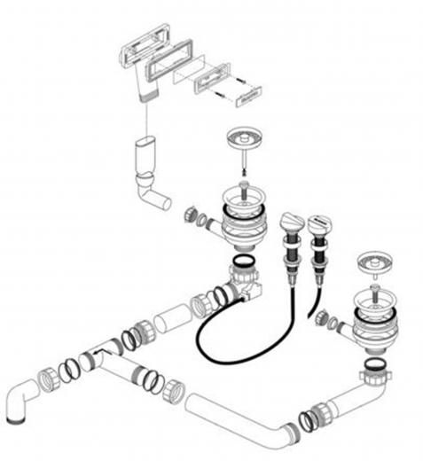 BLANCO Ablaufgarnitur 2 x 3,5'' mit Ablauffernbedienung C-overflow rund modernes Sieb Ablaufgarnitur Komplett Serie: Axia, Axia II (224710)